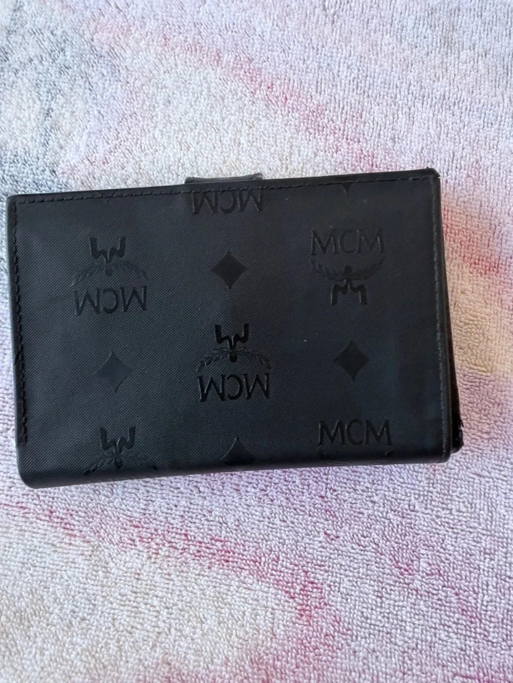 MCM Visetos Monogram Compact Folding Wallet-Black Coated Canvas